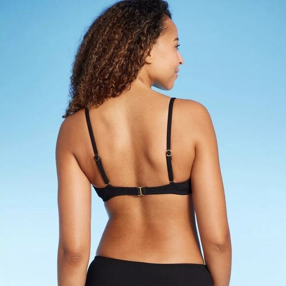 Shade & Shore Black Ruched Ribbed Bralette Bikini Top Size Large - Picture 2 of 11